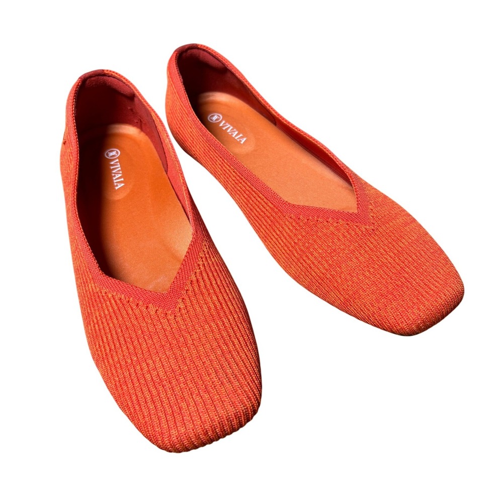 Vivaia Margot 40.5 / 9 - 9.5 Square-Toe Ballet Flat Comfort Orange Knit Slip On